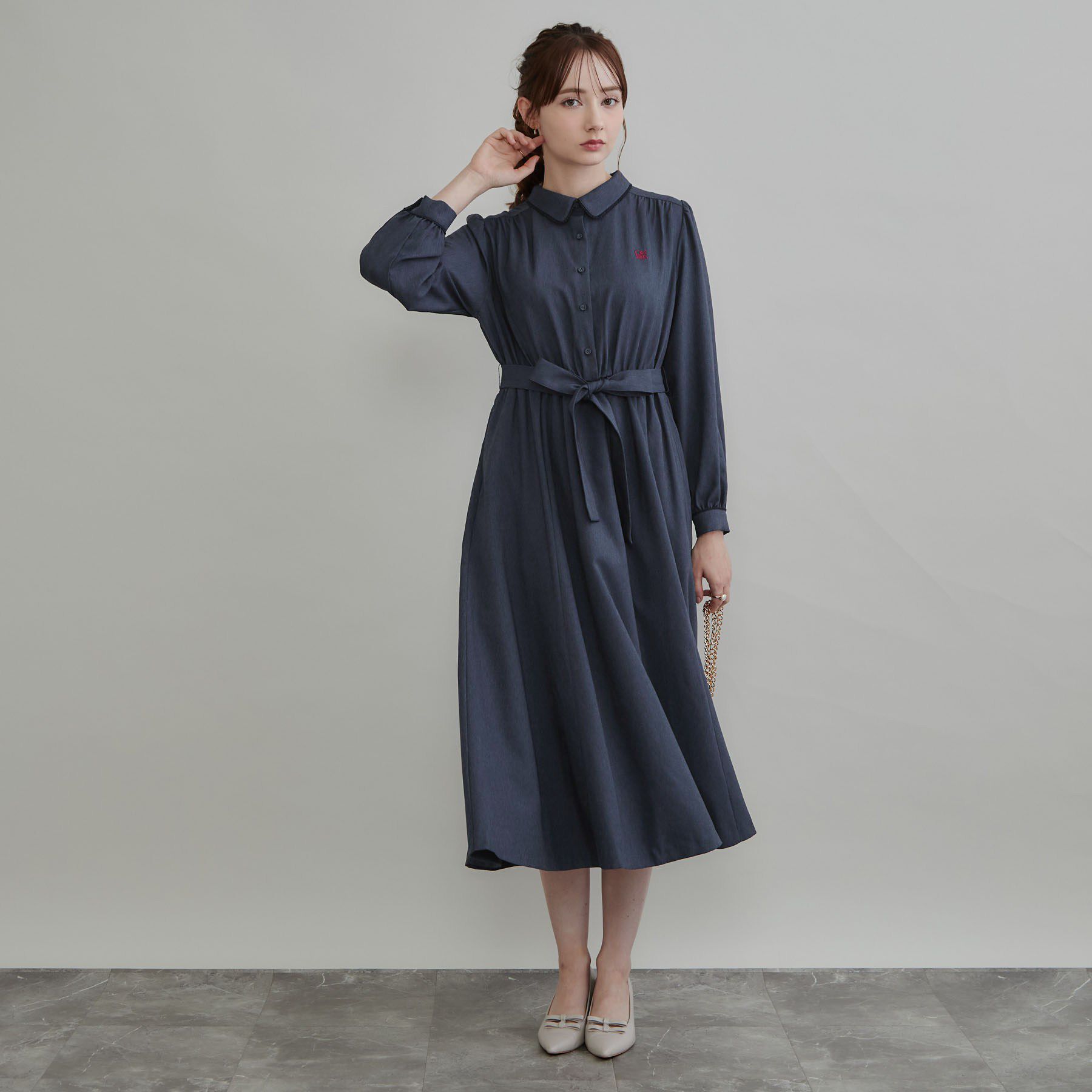 Couture broach「【落ち感やわらか】ピコレース シャツワンピース」|ワンピース|