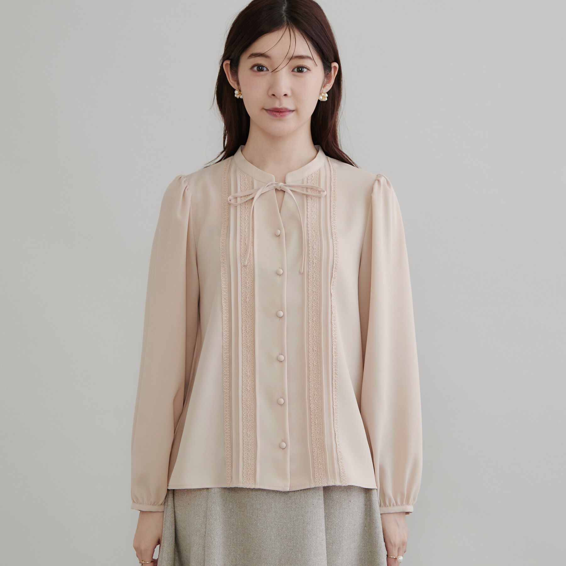 Couture broach「【衿元リボンが可憐】ピンタック レース ブラウス」|シャツ・ブラウス|