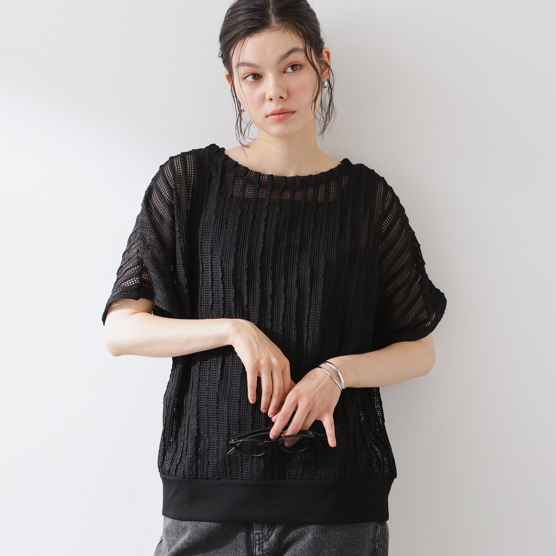 THE SHOP TK「見た目涼やか メッシュジャカードトップス」|Tシャツ・カットソー|