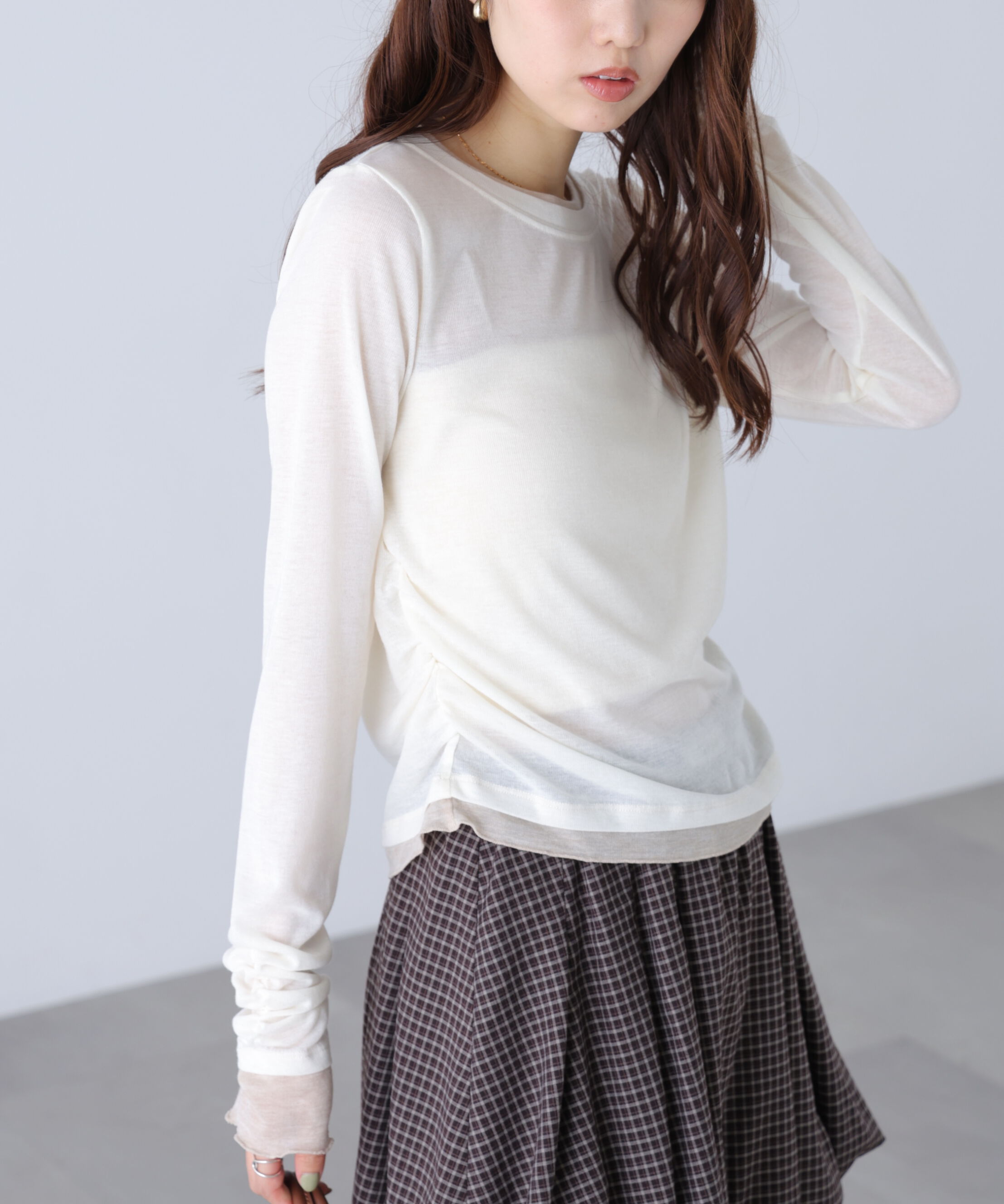  「シアーテレコレイヤード風カットソー」|Tシャツ・カットソー|