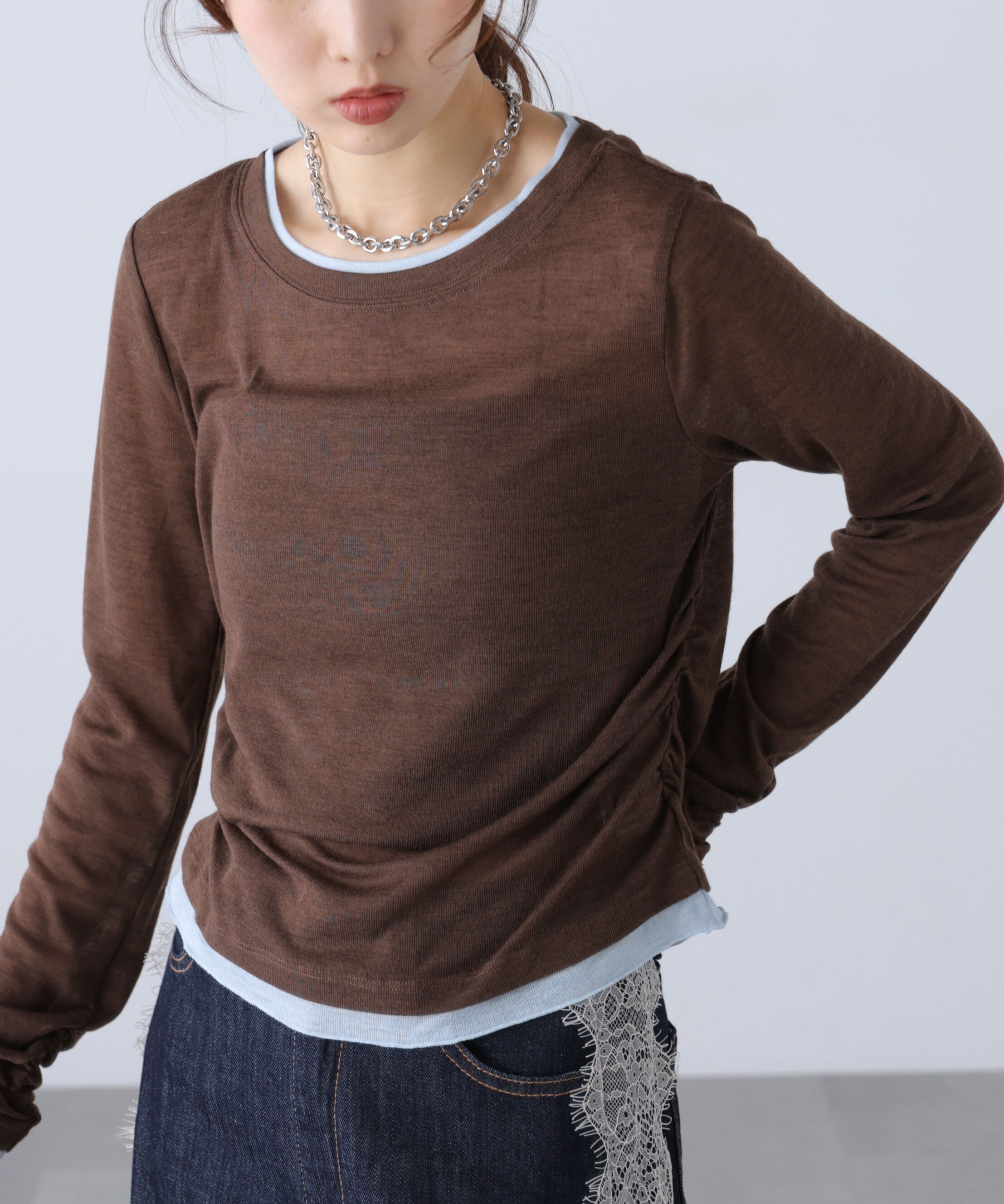  「シアーテレコレイヤード風カットソー」|Tシャツ・カットソー|