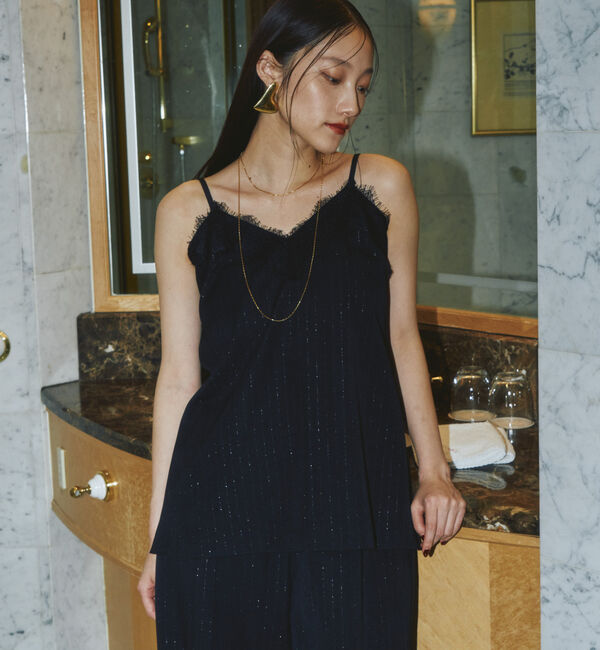 Doux archives「ピンストライプレースキャミ」|シャツ・ブラウス|BLACK