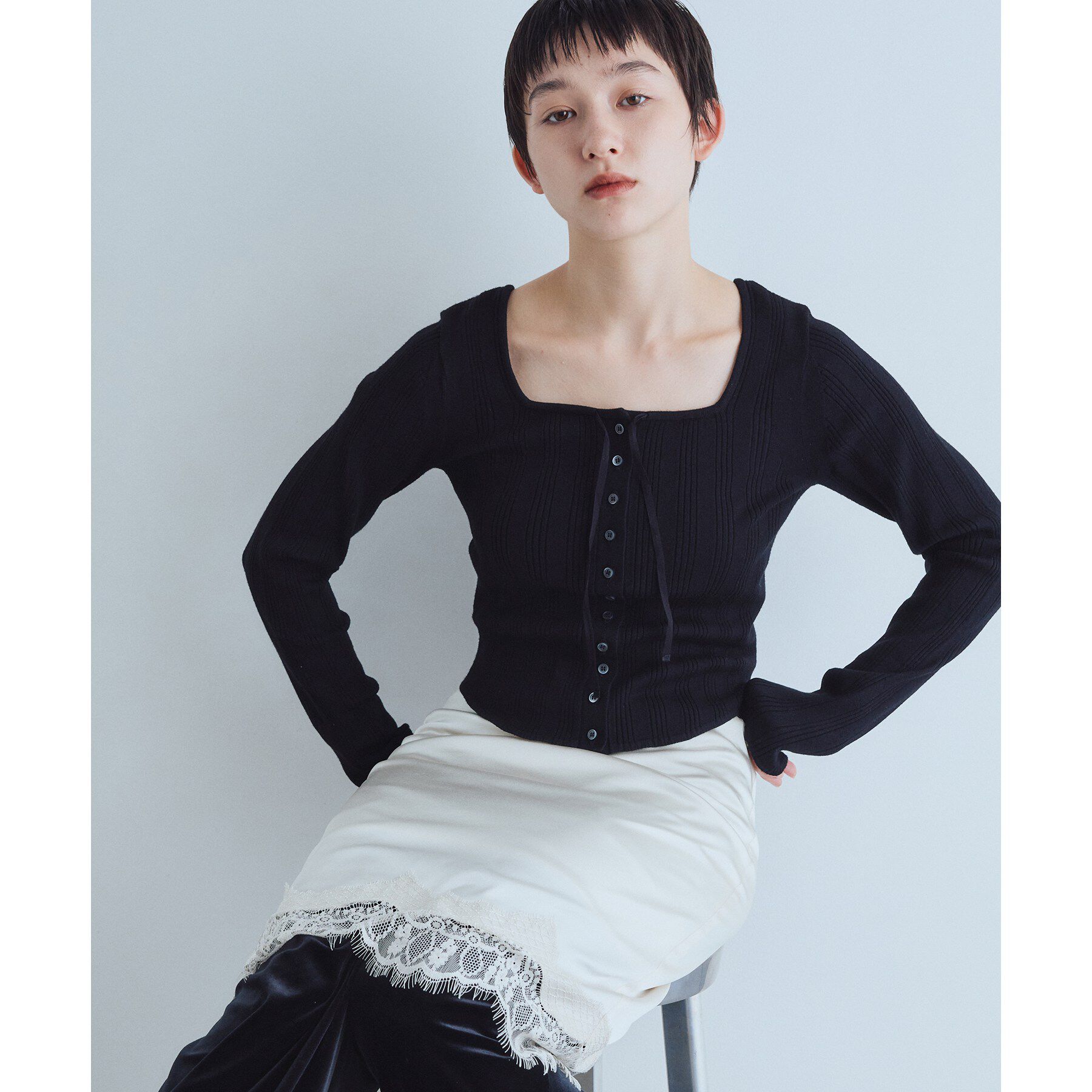 CODE A「intimate knit cardigan」|カーディガン|ブラック(019)