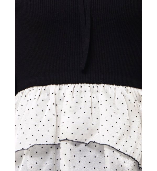 MERCURYDUO「異素材ティアードパフスリーブリブニット」|ニット・セーター|