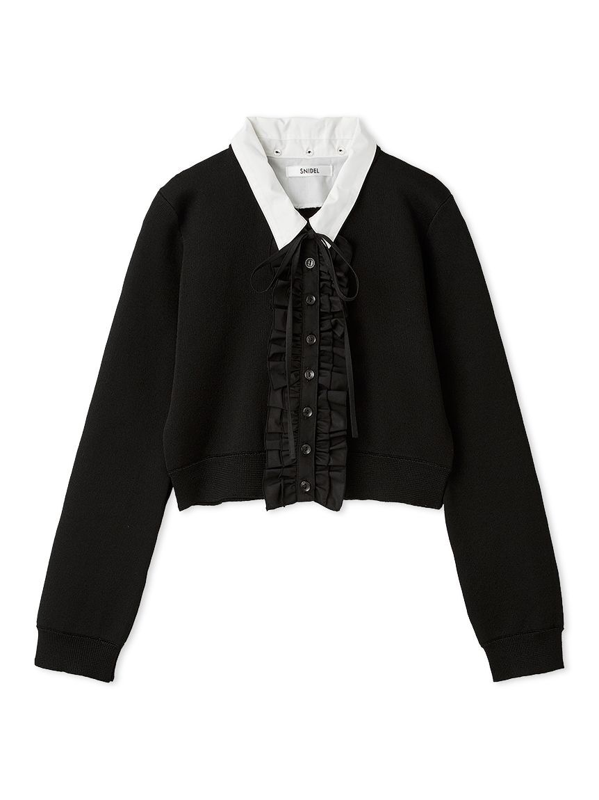 SNIDEL「フリルニットカーディガン」|カーディガン|BLK