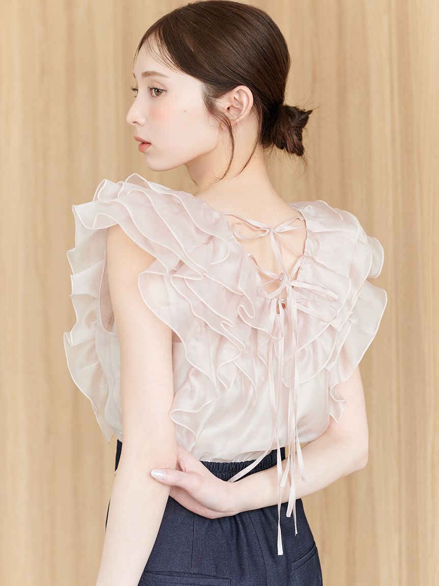 SNIDEL「【新色追加/WEB限定カラーあり】ノースリフリルブラウス」|シャツ・ブラウス|