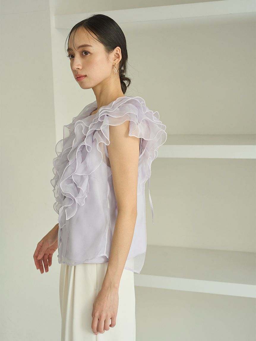 SNIDEL「【新色追加/WEB限定カラーあり】ノースリフリルブラウス」|シャツ・ブラウス|