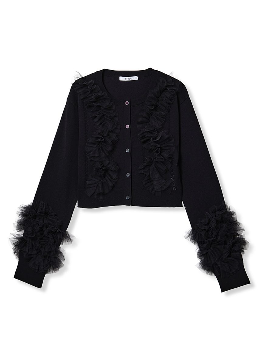 SNIDEL「UVカットチュールドッキングニットカーディガン」|カーディガン|BLK