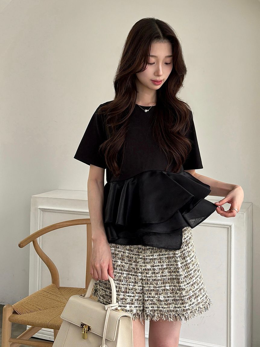 SNIDEL「ドッキングペプラムカットプルオーバー」|Tシャツ・カットソー|BLK