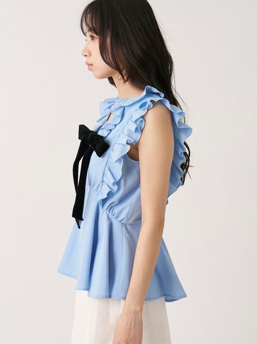 SNIDEL「【WEB限定カラーあり】フリルボウタイノースリブラウス」|シャツ・ブラウス|