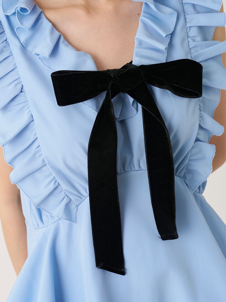 SNIDEL「【WEB限定カラーあり】フリルボウタイノースリブラウス」|シャツ・ブラウス|