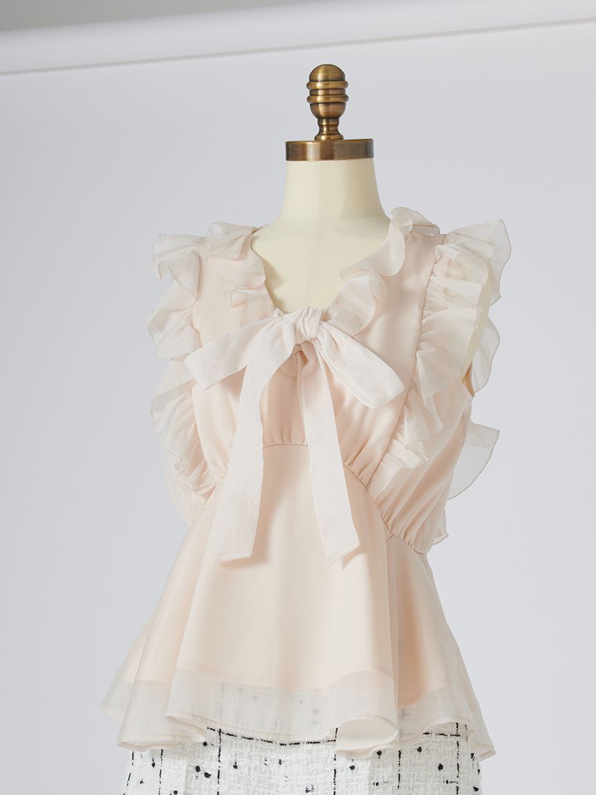 SNIDEL「【WEB限定カラーあり】フリルボウタイノースリブラウス」|シャツ・ブラウス|
