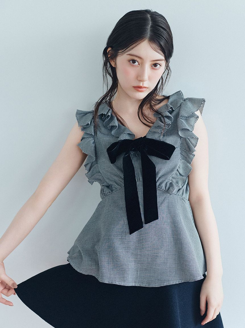 SNIDEL「【WEB限定カラーあり】フリルボウタイノースリブラウス」|シャツ・ブラウス|
