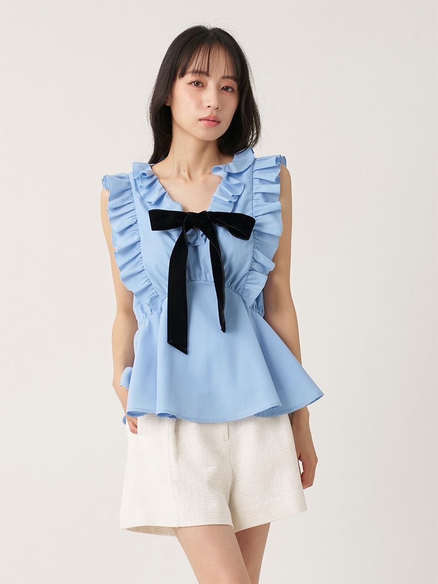 SNIDEL「【WEB限定カラーあり】フリルボウタイノースリブラウス」|シャツ・ブラウス|BLU