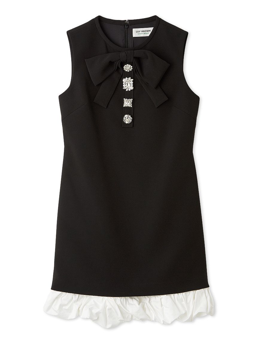 LILY BROWN「[L.B CANDY STOCK]フロントリボンビジューワンピース」|ワンピース|BLK