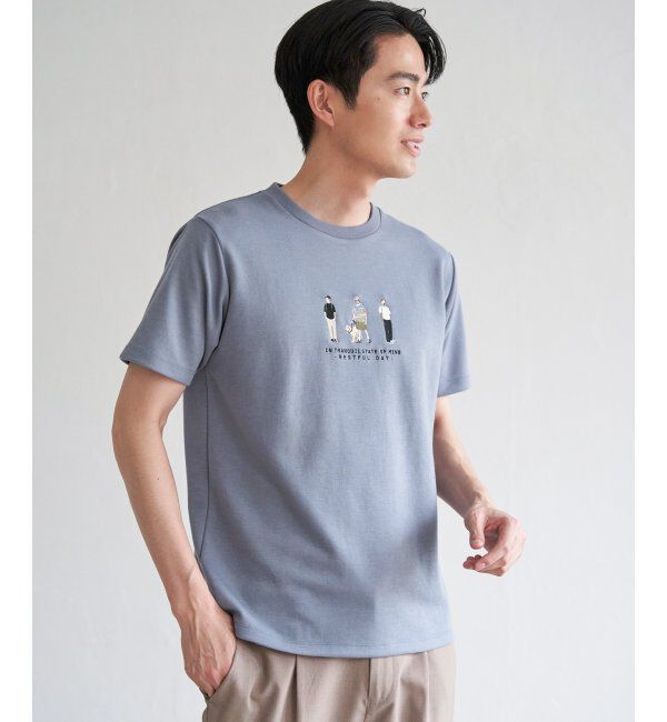 ikka「ポンチスリーメン刺繍Tシャツ」|Tシャツ・カットソー|サックスブルー