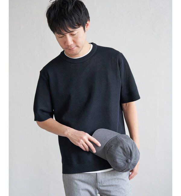ikka「【2点セット】GOKU楽ニット半袖セット」|プルオーバー|ネイビーブルー
