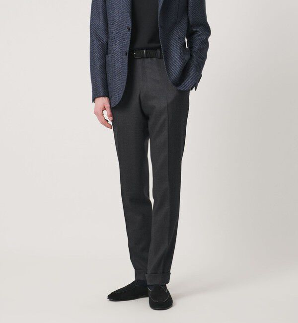 UNITED ARROWS「ライトサキソニー ノープリーツ テーパード スラックス ヨコストレッチ」|スラックス|DK.GRAY