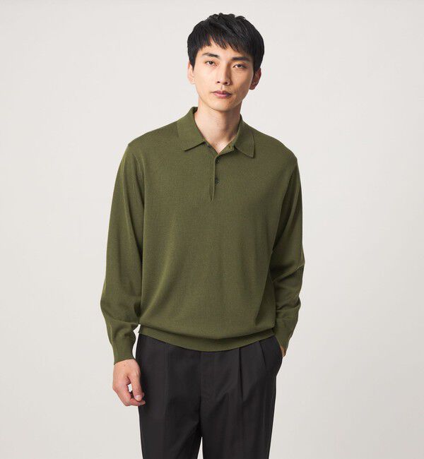 UNITED ARROWS green label relaxing「SUPER 120S ハイゲージ ニット ポロシャツ」|ニット・セーター|OLIVE