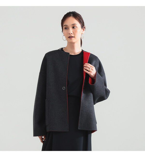 Demi-Luxe BEAMS 「リバー ミドルコート」|ダッフルコート|GREY/RED