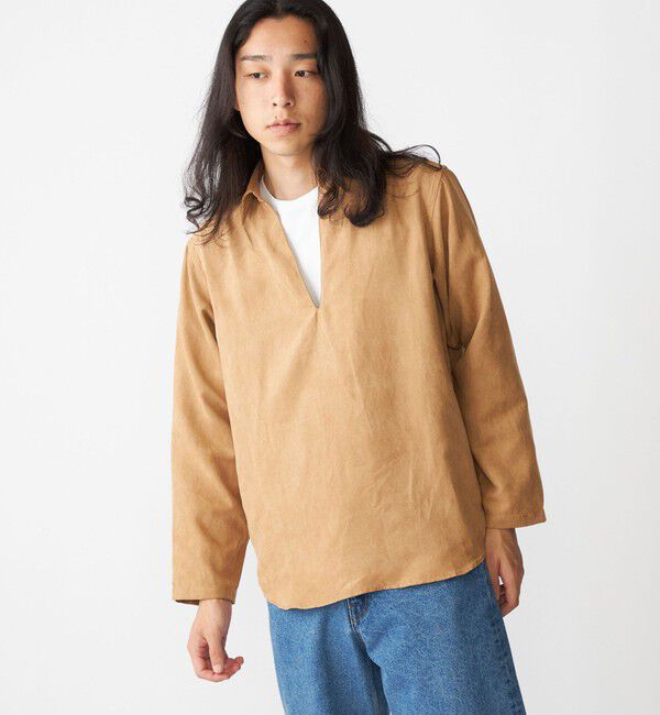 SHIPS「BENCH MARKING SHIRT: スキッパー ポリエステル フェイクスエード シャツ」|シャツ・ブラウス|ベージュ