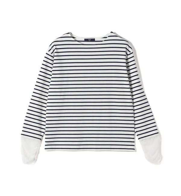 SHIPS Colors 「【WEB限定】〈手洗い可能〉レース 切替スリーブ ボーダー カットソー◇」|Tシャツ・カットソー|