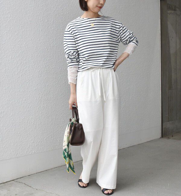 SHIPS Colors 「【WEB限定】〈手洗い可能〉レース 切替スリーブ ボーダー カットソー◇」|Tシャツ・カットソー|
