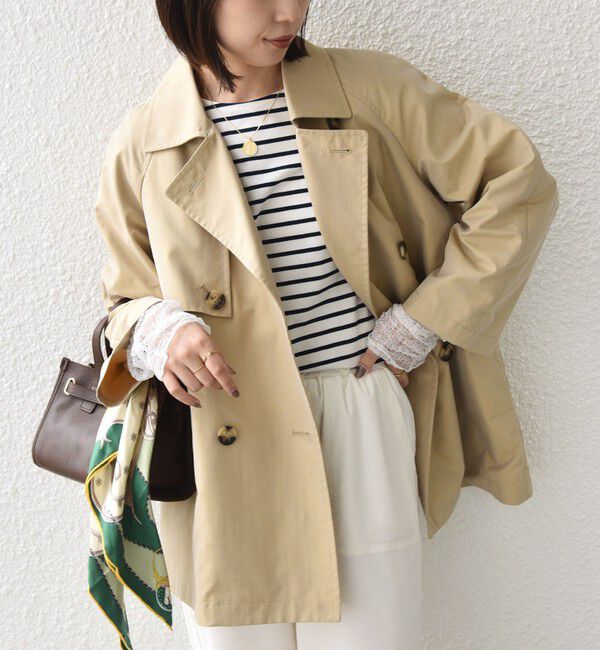 SHIPS Colors 「【WEB限定】〈手洗い可能〉レース 切替スリーブ ボーダー カットソー◇」|Tシャツ・カットソー|