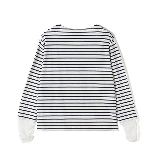 SHIPS Colors 「【WEB限定】〈手洗い可能〉レース 切替スリーブ ボーダー カットソー◇」|Tシャツ・カットソー|