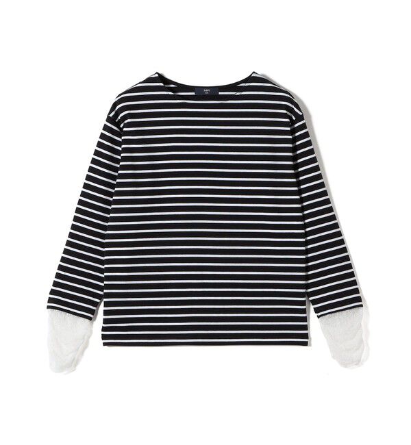SHIPS Colors 「【WEB限定】〈手洗い可能〉レース 切替スリーブ ボーダー カットソー◇」|Tシャツ・カットソー|