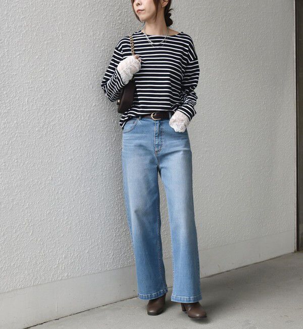 SHIPS Colors 「【WEB限定】〈手洗い可能〉レース 切替スリーブ ボーダー カットソー◇」|Tシャツ・カットソー|