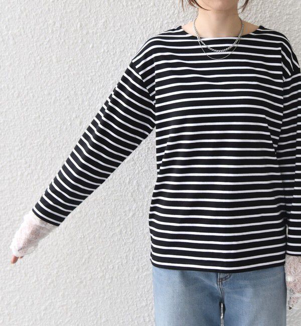 SHIPS Colors 「【WEB限定】〈手洗い可能〉レース 切替スリーブ ボーダー カットソー◇」|Tシャツ・カットソー|