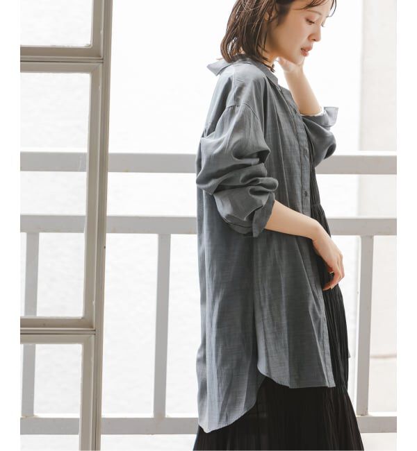 NOBLE「シルキーコットンナローロングシャツ」|シャツ・ブラウス|