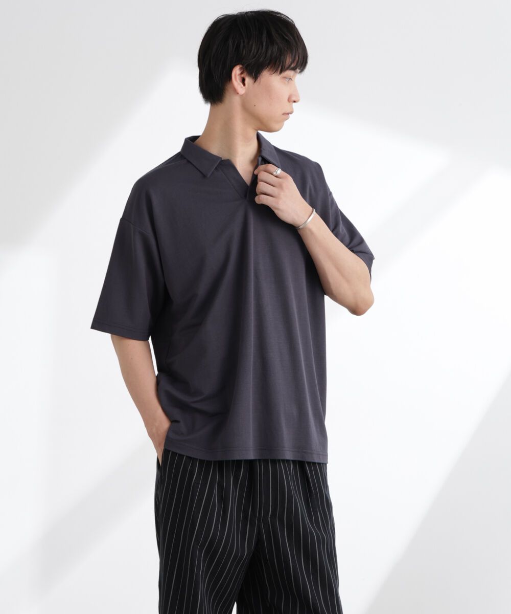 NANO universe「レーヨンナイロンポンチスキッパーシャツ 半袖」|Tシャツ・カットソー|チャコール3