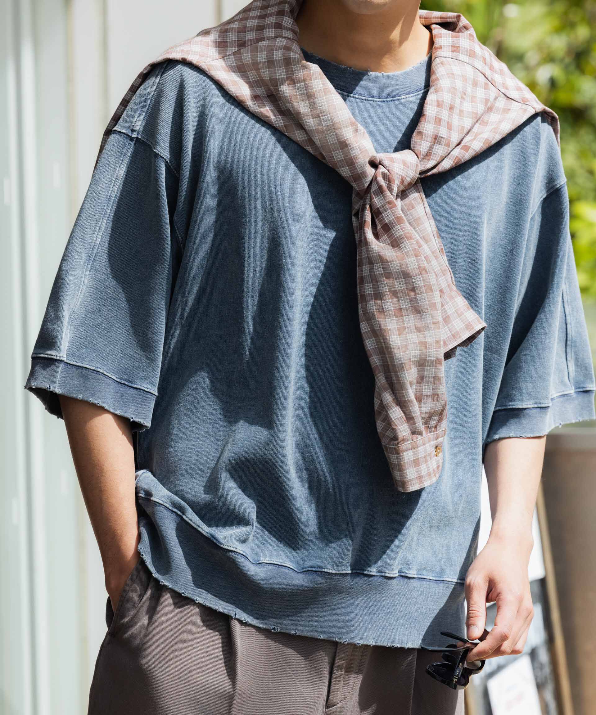 NANO universe「ケミカル加工袖線切替えTシャツ」|Tシャツ・カットソー|ブルー
