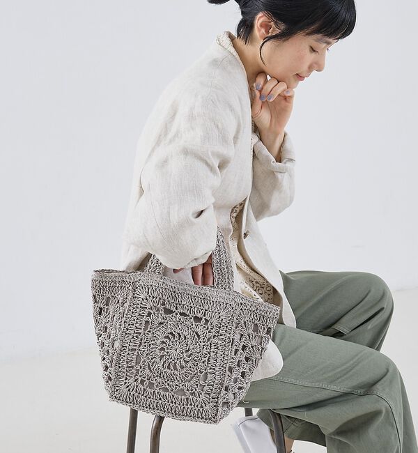 collex「【WEB限定】モチーフ編スクエアトートバッグ」|かごバッグ|