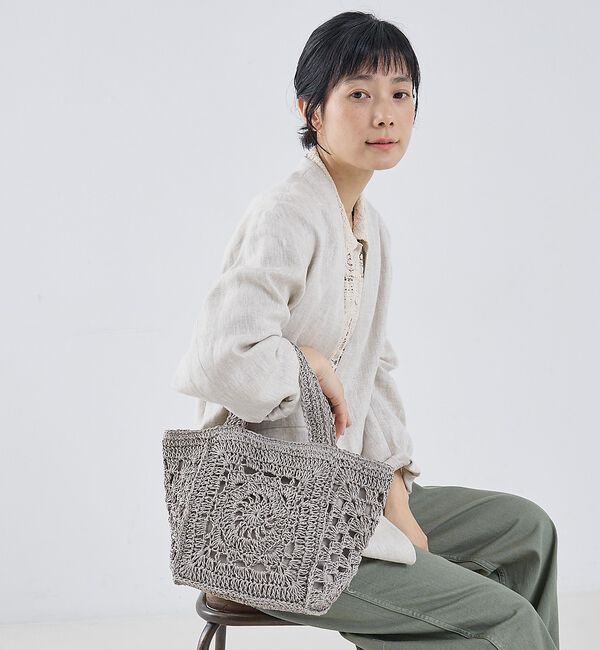 collex「【WEB限定】モチーフ編スクエアトートバッグ」|かごバッグ|