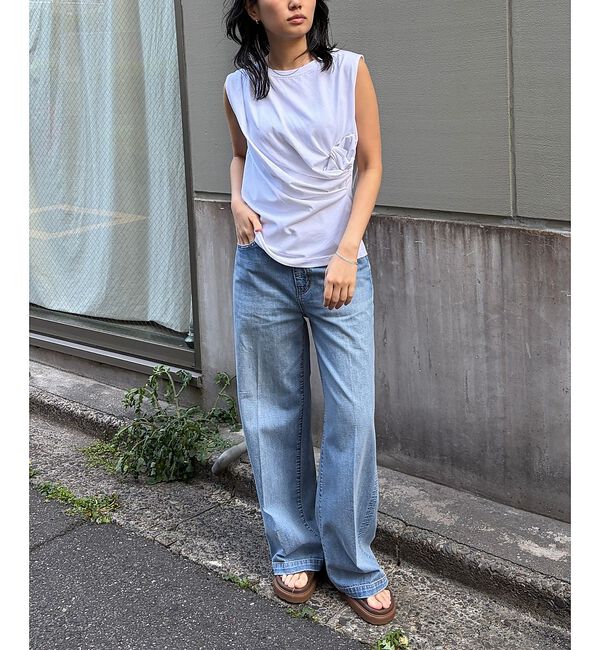 Rouge vif「【接触冷感】【UVカット】【一部店舗限定】ドレープギャザーノースリーブカットソー」|Tシャツ・カットソー|