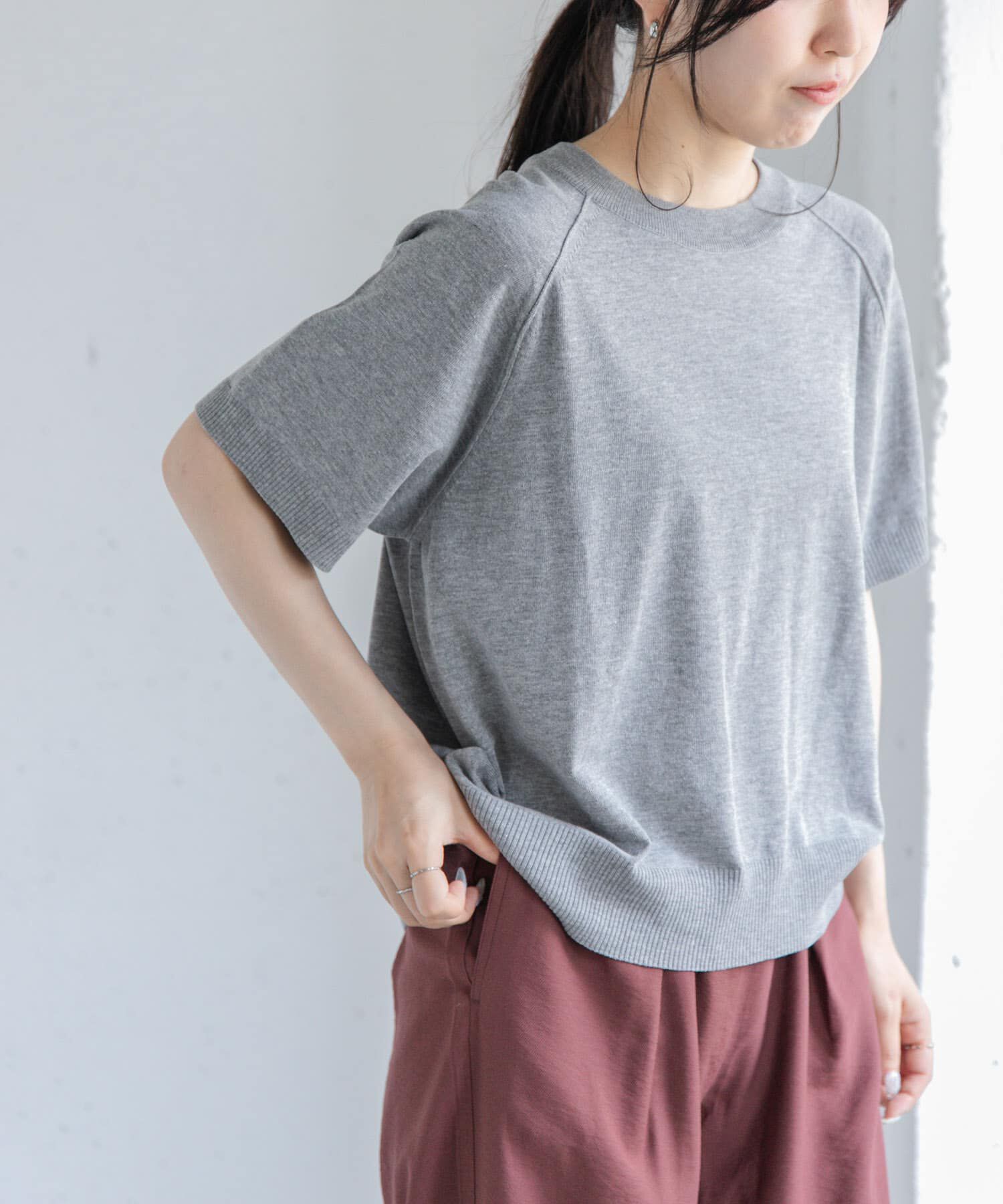 URBAN RESEARCH DOORS「FORK&SPOON　ラグランスリーブニットTシャツ」|ニット・セーター|グレー