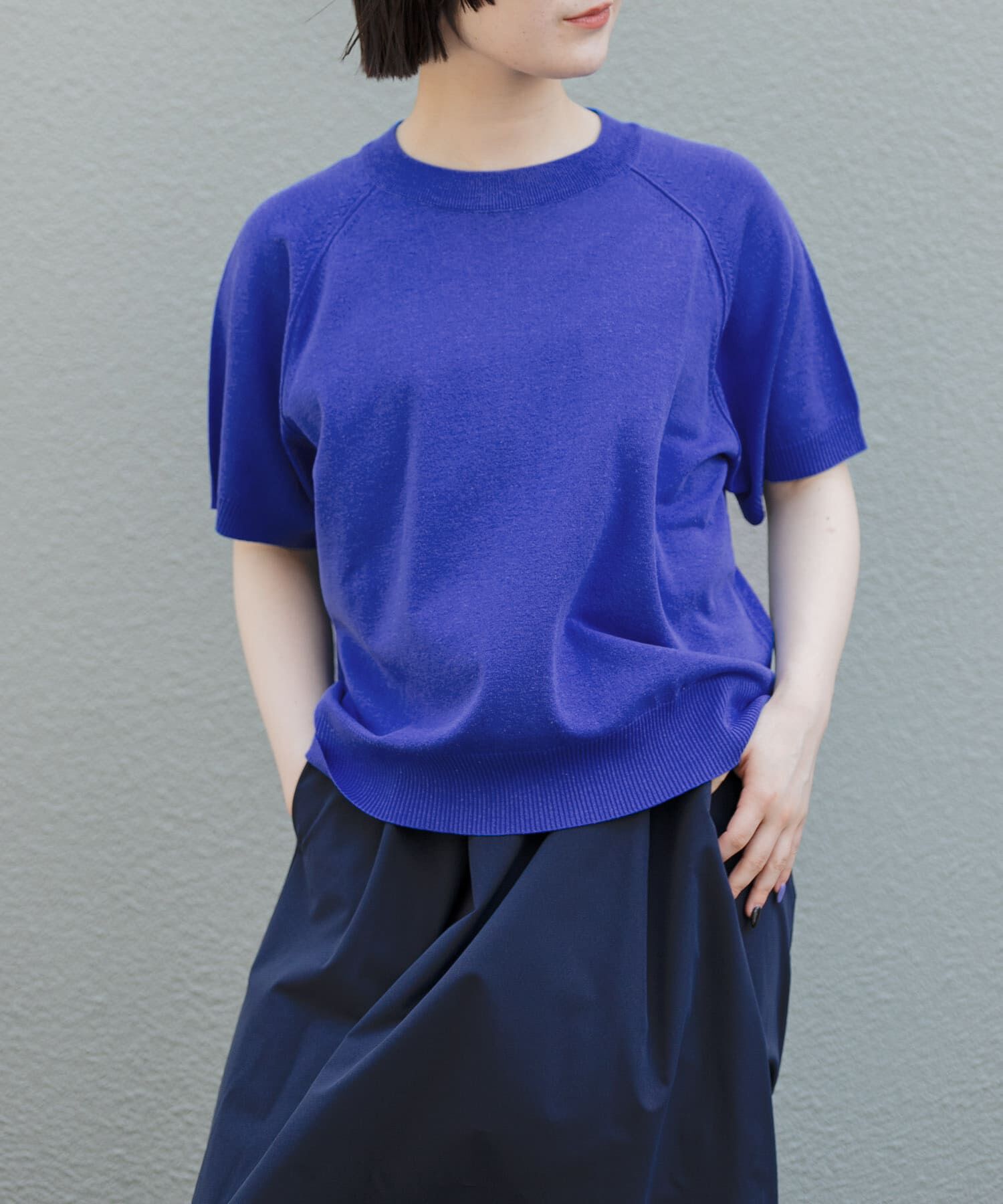 URBAN RESEARCH DOORS「FORK&SPOON　ラグランスリーブニットTシャツ」|ニット・セーター|ブルー