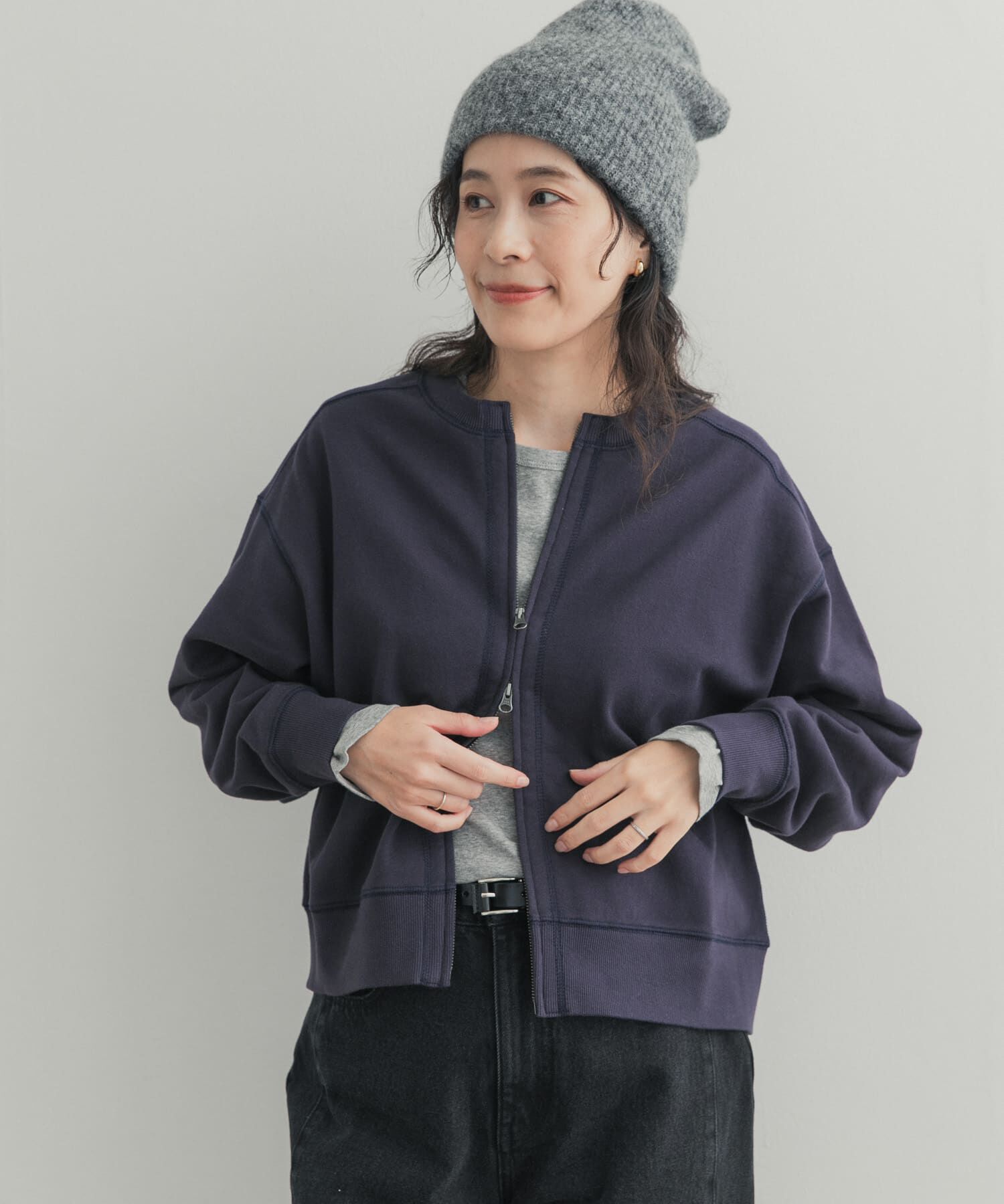 URBAN RESEARCH DOORS「コットンスウェットZIPカーディガン」|カーディガン|ネイビー