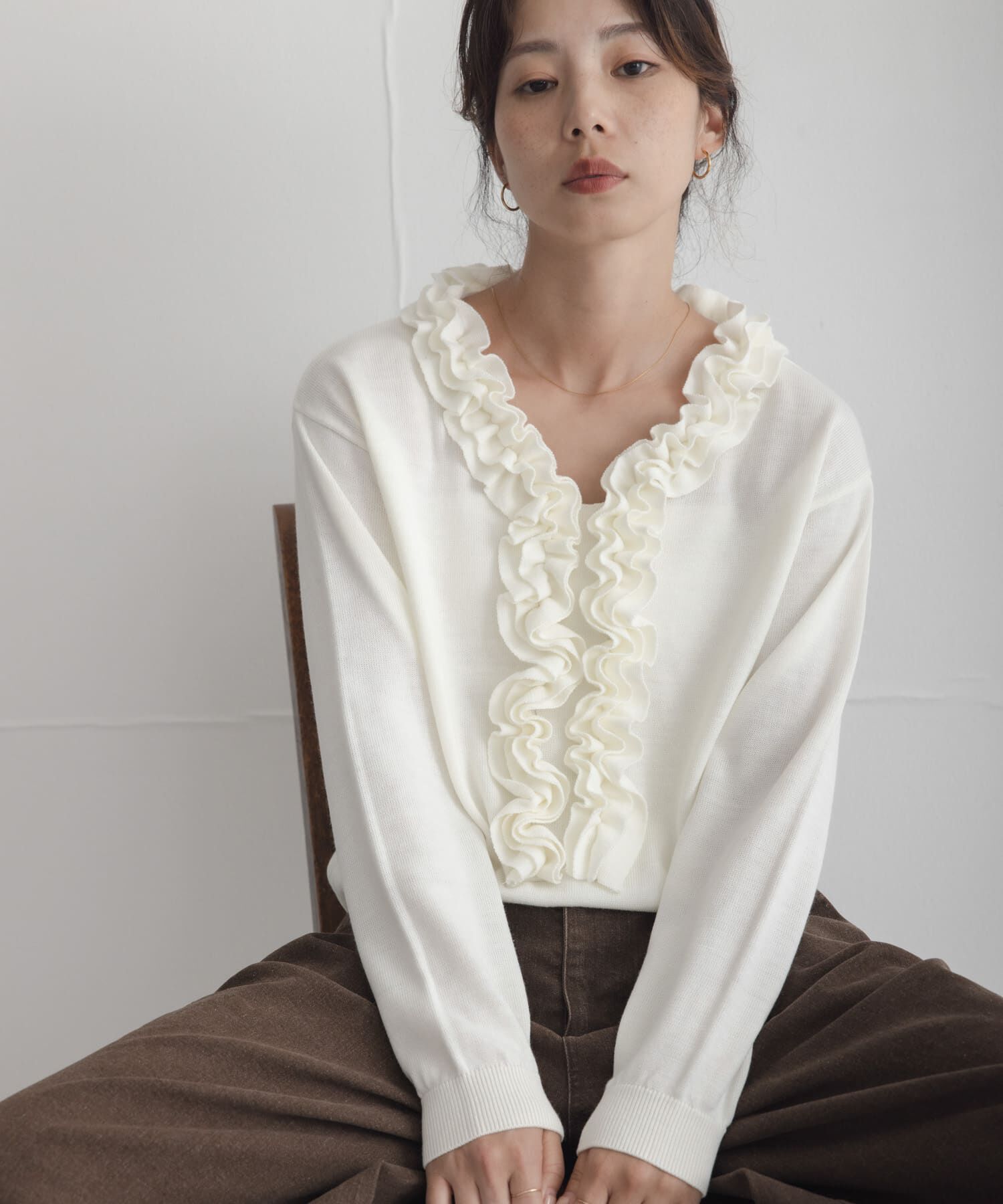 Sonny Label 「『WEB限定』フロントフリルニットプルオーバー」|ニット・セーター|オフホワイト