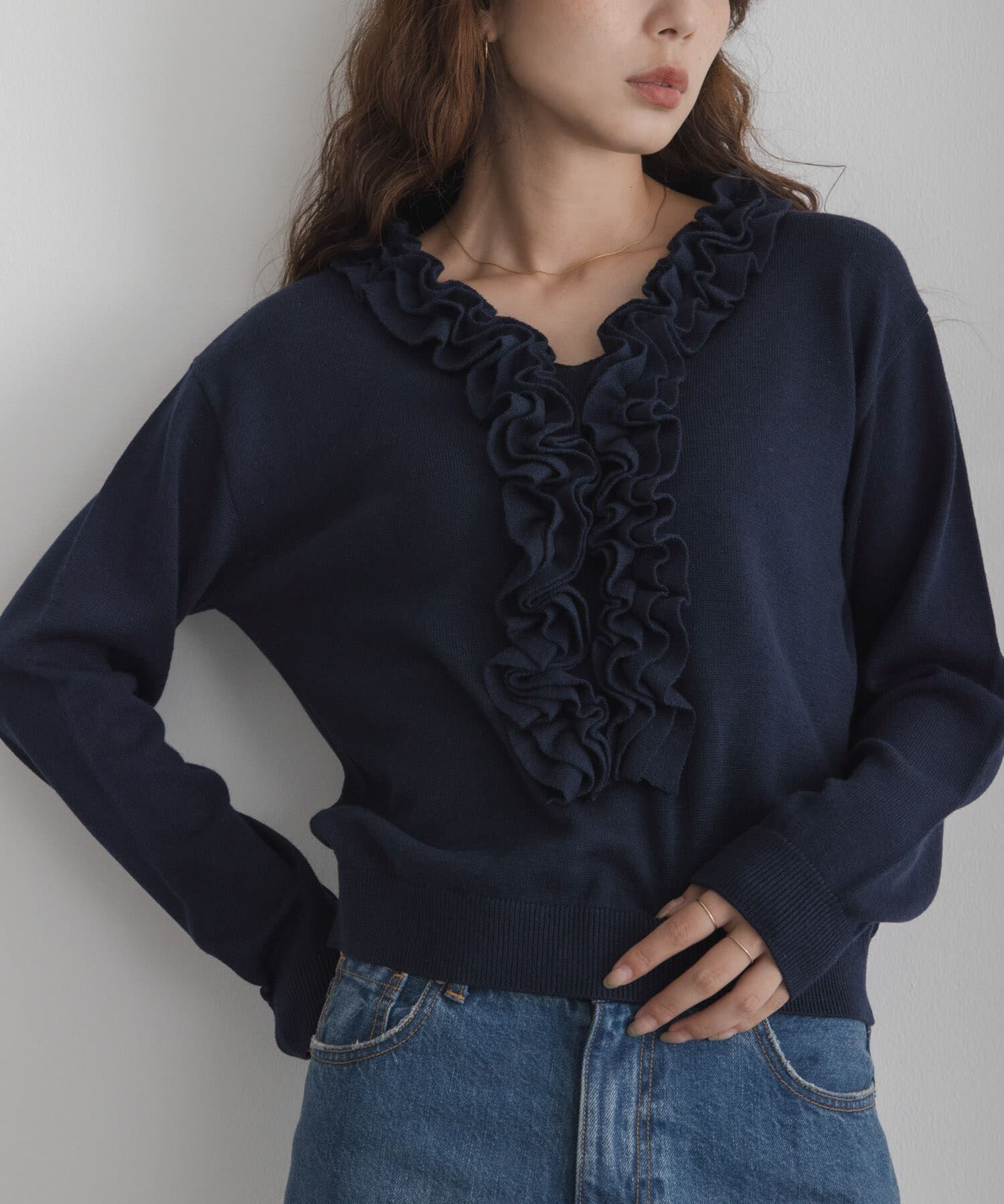Sonny Label 「『WEB限定』フロントフリルニットプルオーバー」|ニット・セーター|ネイビー