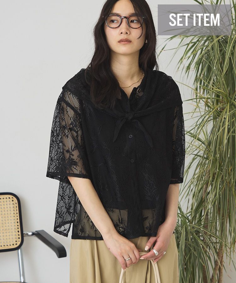 AMERICAN HOLIC「【2点セット】メッシュレース半袖シャツ+スカーフ」|シャツ・ブラウス|Black