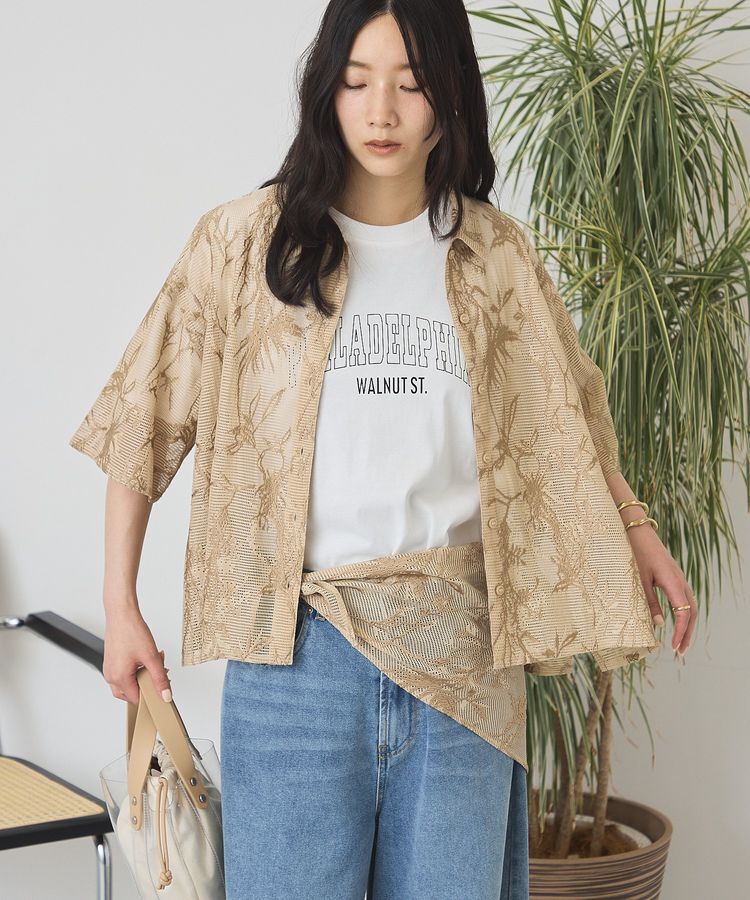 AMERICAN HOLIC「【2点セット】メッシュレース半袖シャツ+スカーフ」|シャツ・ブラウス|