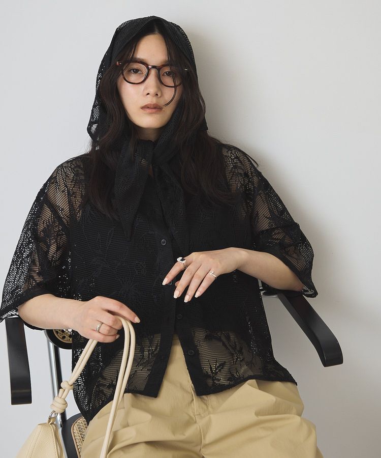 AMERICAN HOLIC「【2点セット】メッシュレース半袖シャツ+スカーフ」|シャツ・ブラウス|