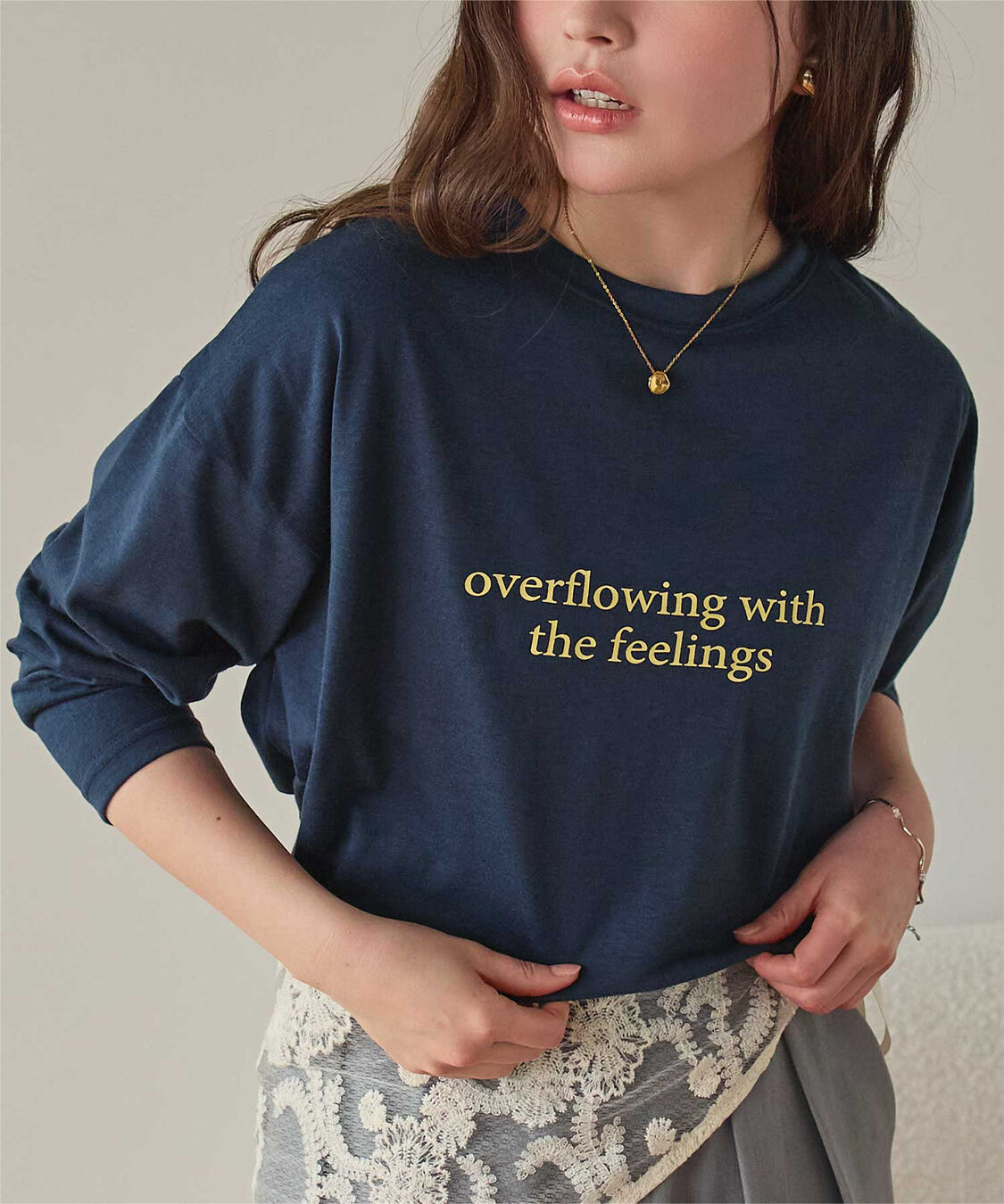 titivate「文字プリントシアーロングTシャツ」|Tシャツ・カットソー|ネイビー