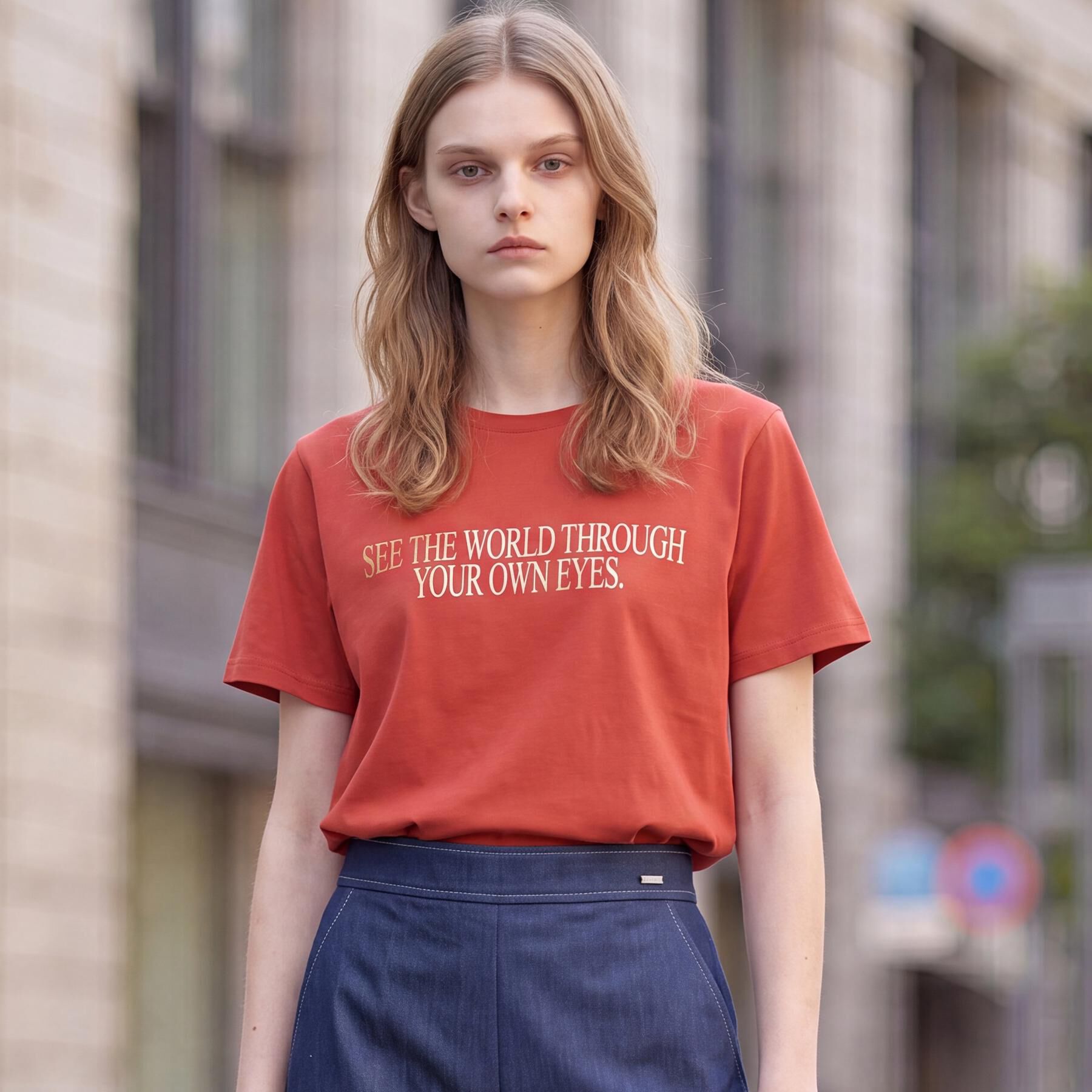 DRESSTERIOR「箔プリント ロゴTシャツ」|Tシャツ・カットソー|レッド(061)