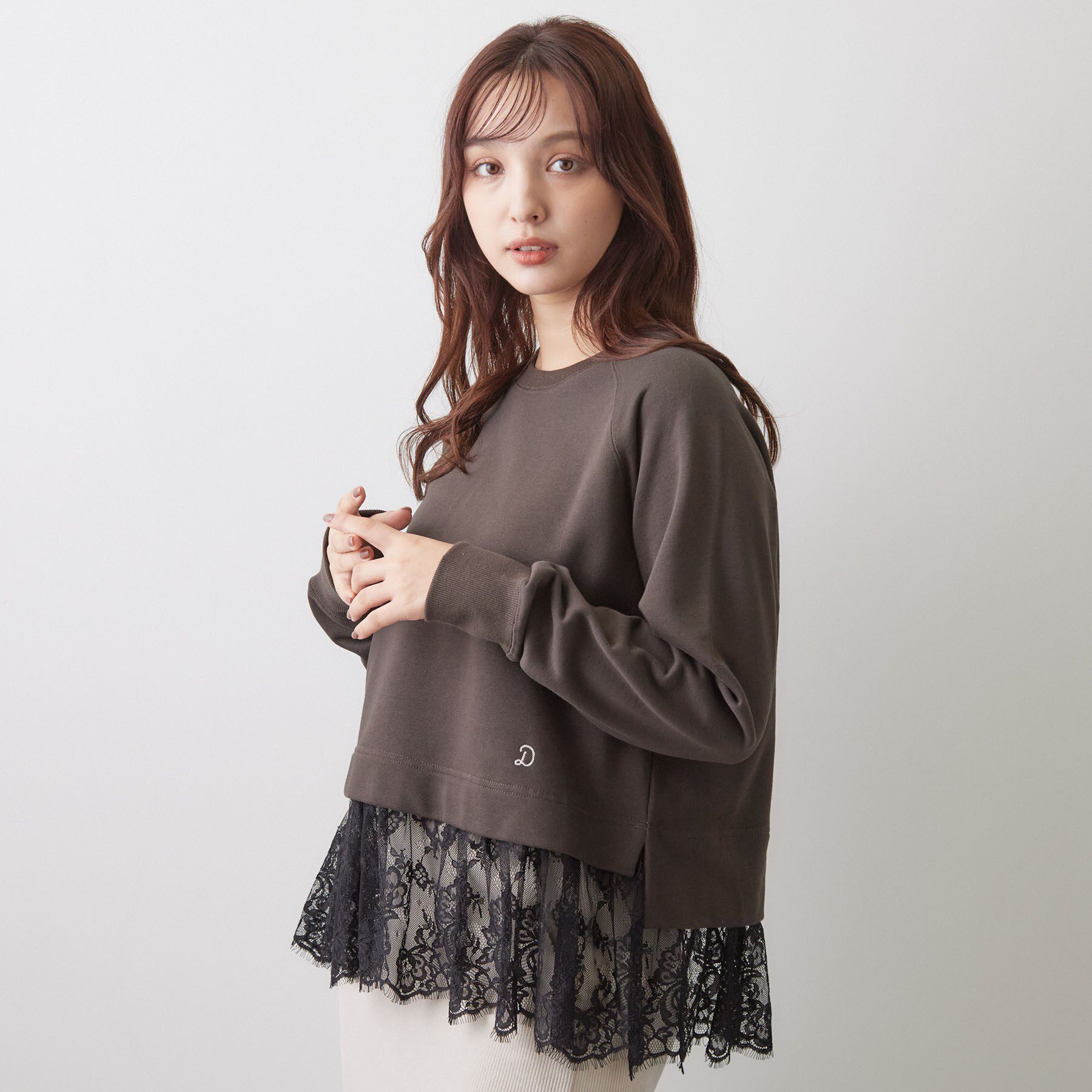 DRESSTERIOR「レースドッキング裏毛プルオーバー」|Tシャツ・カットソー|ブラウン(044)
