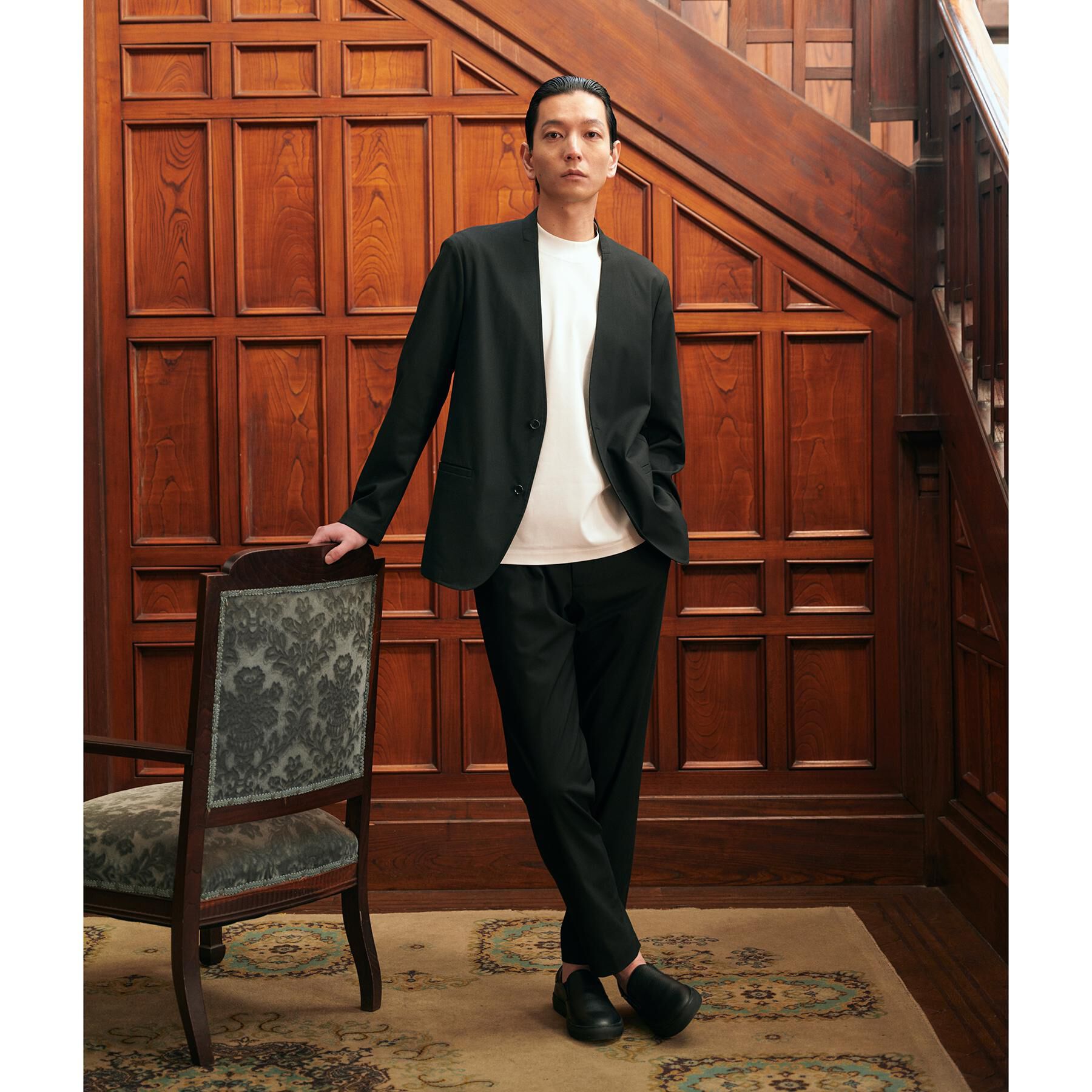 TAKEO KIKUCHI「【ON／OFF兼用】CARREMANファブリック ノーカラージャケット」|ノーカラージャケット|